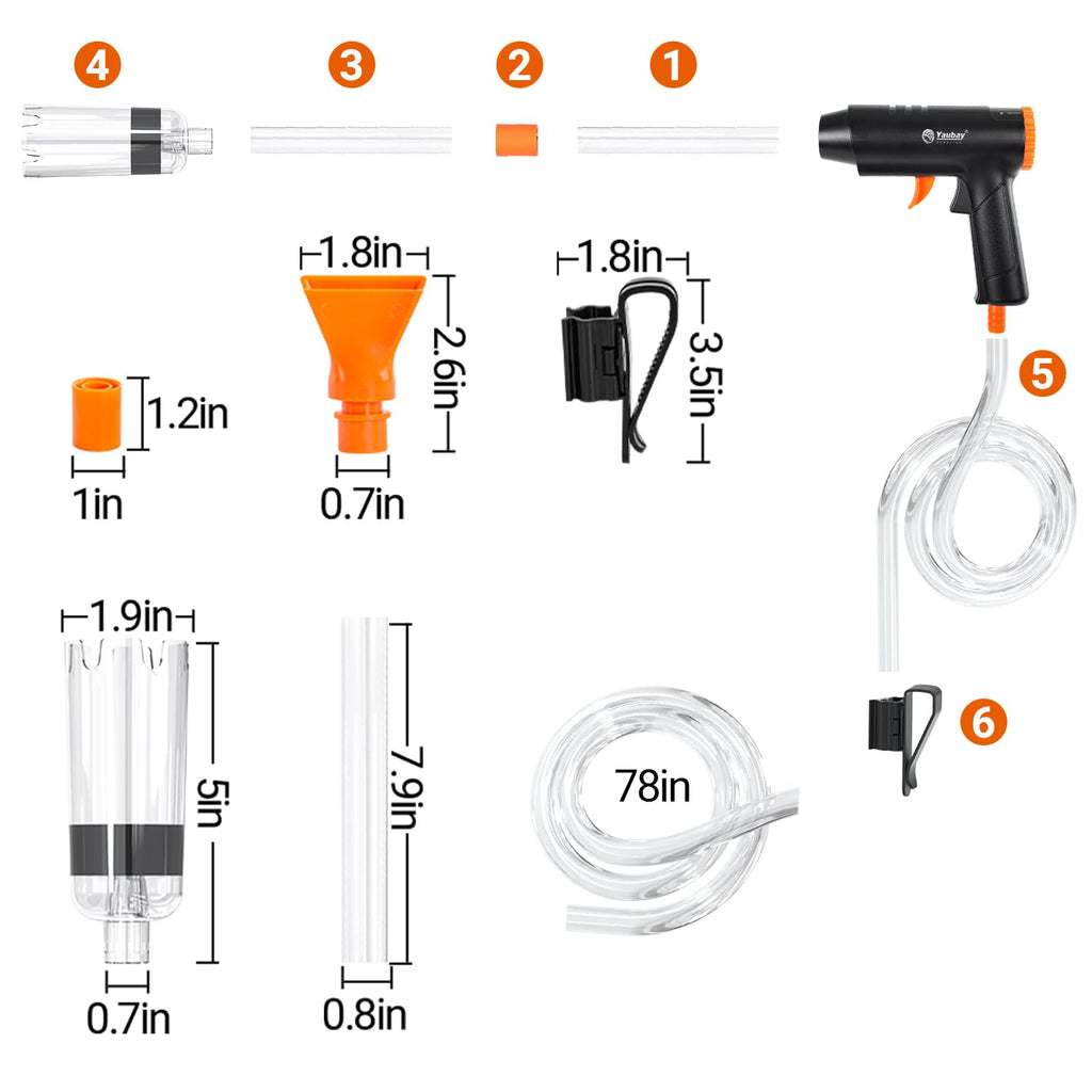 Yaubay 132GPH Manual Aquarium Gravel Cleaner, Fish Tank Siphon Vacuum Cleaner with Adjustable Water Flow for Cleaning Dirt, Water Change & Wash Sand Aquarium Cleaning Tools