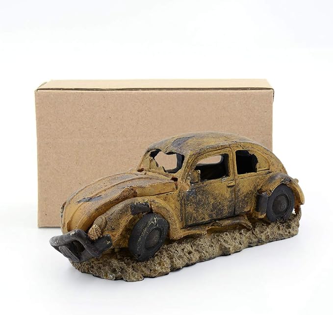 boxtech Aquarium Resin Ornament Decor, Imitation Car Wreck with Air Stone