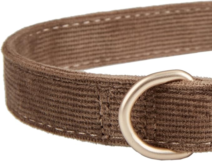 YUDOTE Soft Cotton Dog Collar with Metal Buckle Adjustable Heavy Duty Comfy Corduroy Collars for Small Medium Large Dogs,Brown,Small