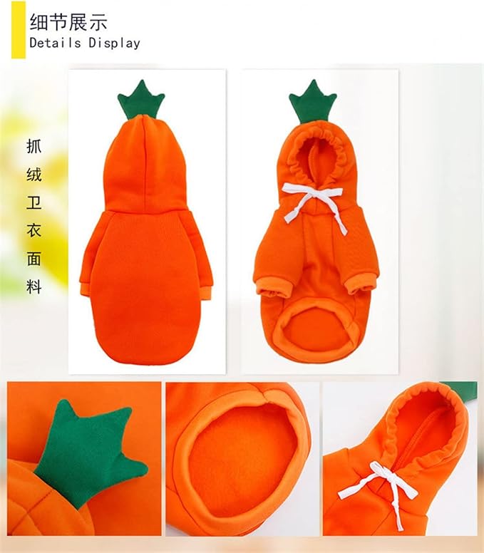 Warm Dog Winter Clothes Cute Fruit Dog Coat Hoodies Fleece Pet Dogs Costume Jacket for French Bulldog Chihuahua Ropa para Perro(Orange,L)