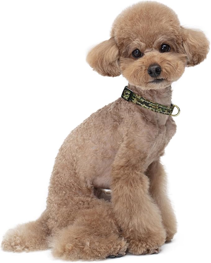 MOODEL Reflective Dog Collar for Small Dogs Cats, Cute Camouflage Adjustable Heavy-Duty Nylon Puppy Collar for Boy and Girl Female, Soft Pet Accessories with Quick Release Buckle, Green