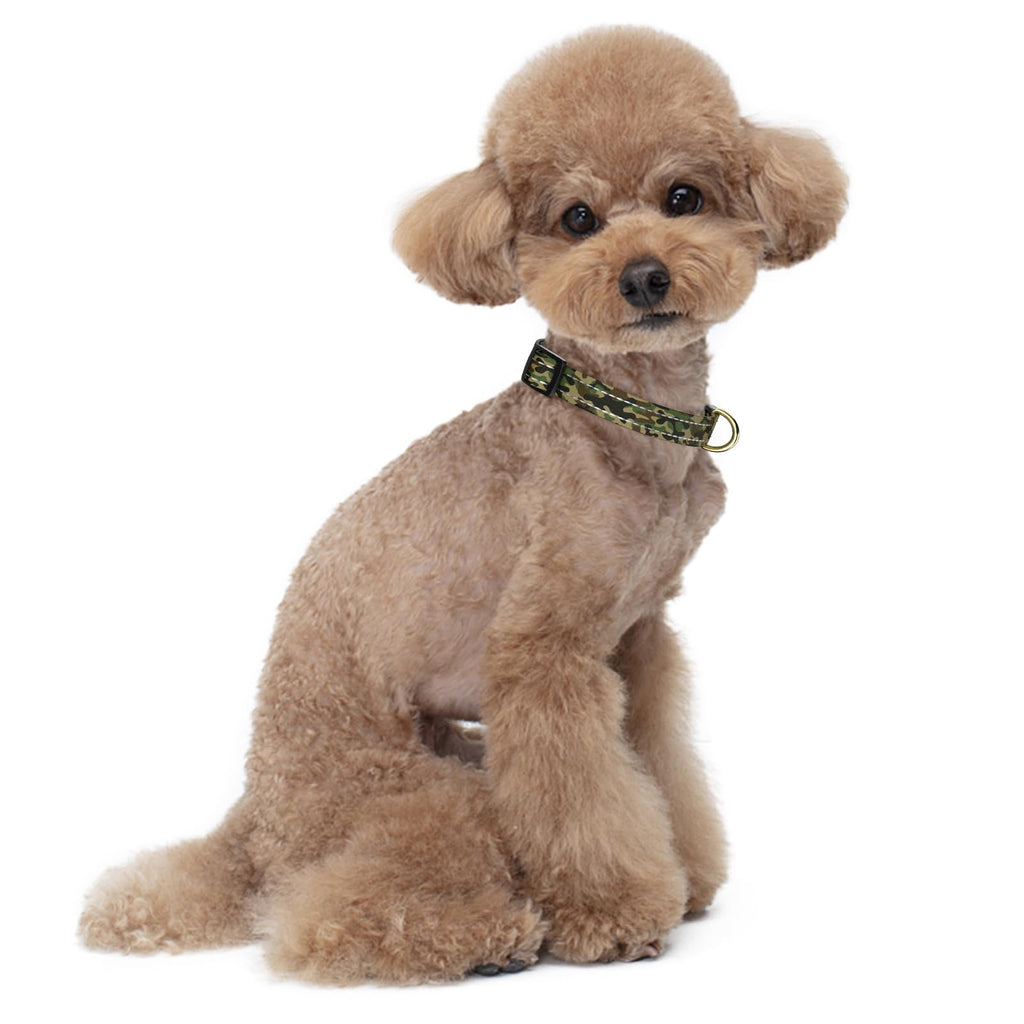 MOODEL Reflective Dog Collar for Small Dogs Cats, Cute Camouflage Adjustable Heavy-Duty Nylon Puppy Collar for Boy and Girl Female, Soft Pet Accessories with Quick Release Buckle, Green