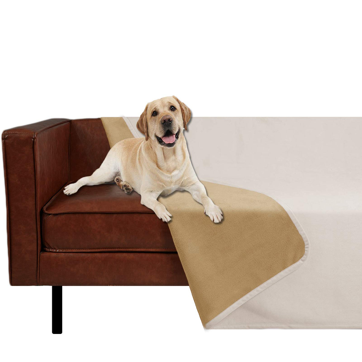 Ameritex Pet Bed Blanket Reversible 100% Waterproof Velvet Super Soft for Sofa and Bed (82x102 Inches, Light Grey+Beige)