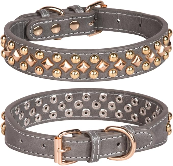 haoyueer Spiked Dog Collar Soft Pu Leather Mushrooms Rivet Spike Studded Puppy Adjustable Pet Collars for Small Breeds (L, Grey3)