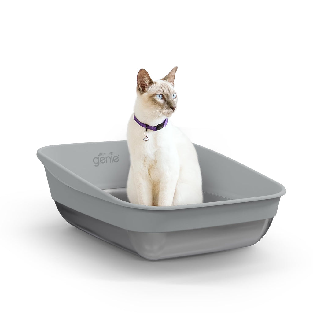 Litter Genie Platinum Stainless Steel Litter Box | Durable, Modern Design, 360° Visibility, Anti-Slip Pads