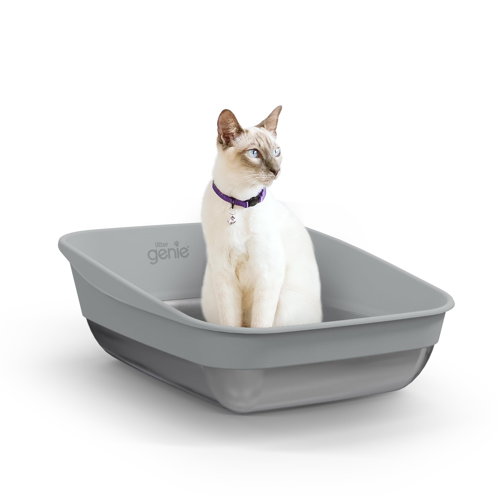 Litter Genie Platinum Stainless Steel Litter Box | Durable, Modern Design, 360° Visibility, Anti-Slip Pads