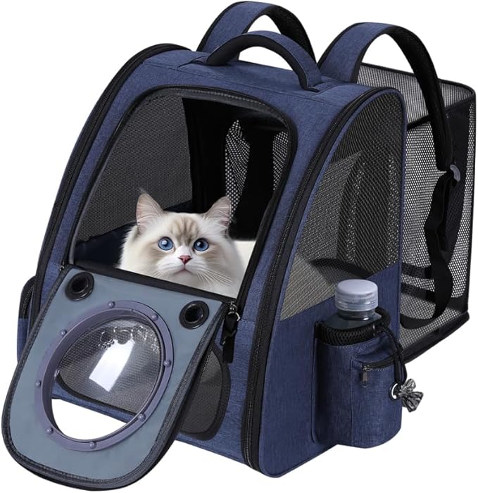 Bubble Cat Backpack Carrier, Expandable Cat Carrier Backpack,Breathable Pet Backpack for Medium Cat,Kitten and Small Puppy, Large Space,Portable Bags Foldable Dog Backpack for Traveling,Hiking(Grey)
