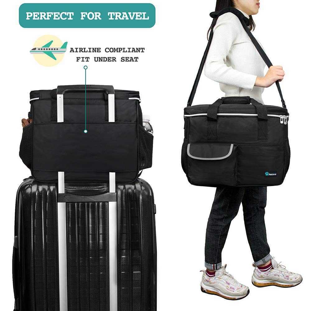 PetAmi Dog Travel Bag Organizer, Pet Supplies Tote Diaper Bag, Black Medium