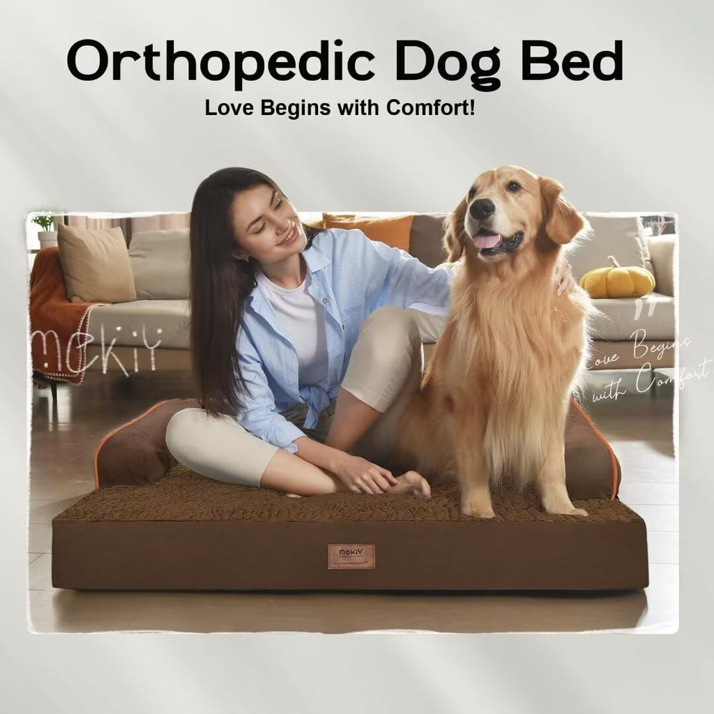 MEKIY Orthopedic Waterproof Jumbo Dog Bed with Bolster for Extra Large Dogs