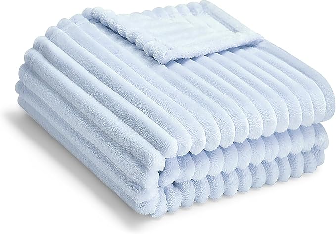 Eonkasp Soft Fleece Baby Blanket Ultra Cozy Blue Baby Blankets for Boys Warm and Lightweight Infant Toddler Newborn Receiving Gift with Reversible Stripes for Crib Stroller, 30x40 Inch, Light Blue