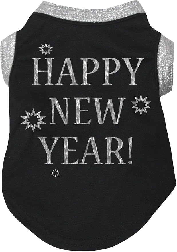 Petitebella Bling Happy New Year Puppy Dog Shirt (Black/Sliver