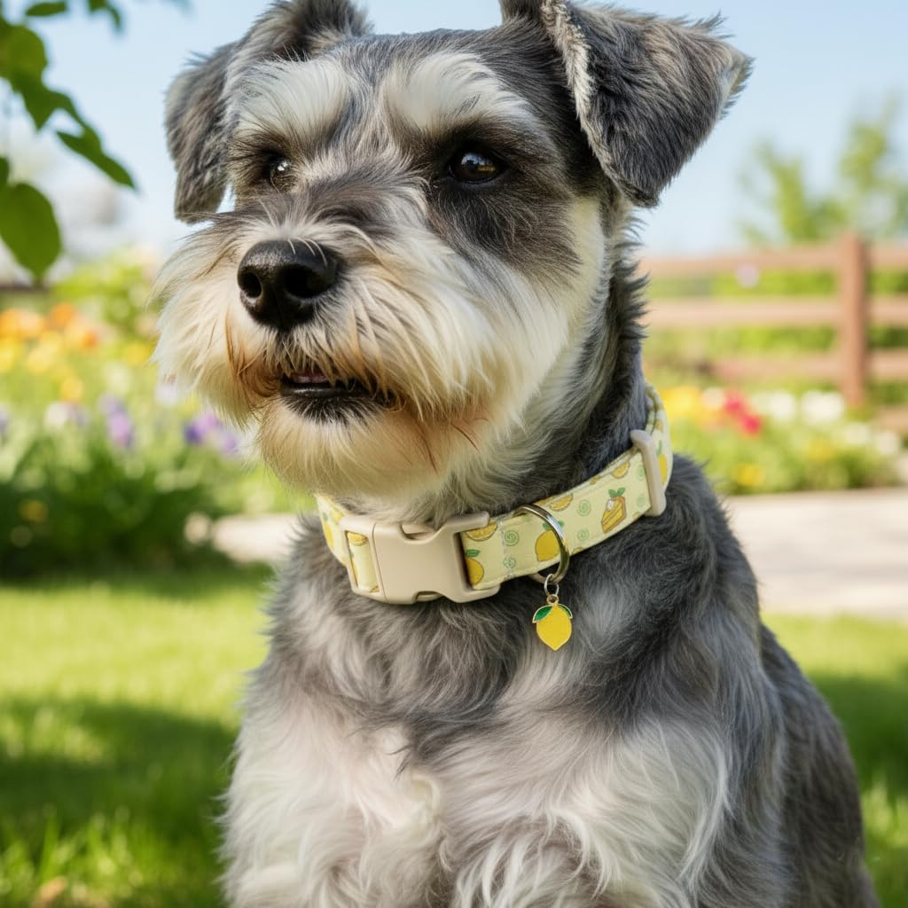 Britwicfr Dog Collar, Spring Summer Dog Collar with Yellow Lemon and Cute Charm, Pet Collar with Quick Release Buckle and Durable Fabric, Suitable for Small Dogs