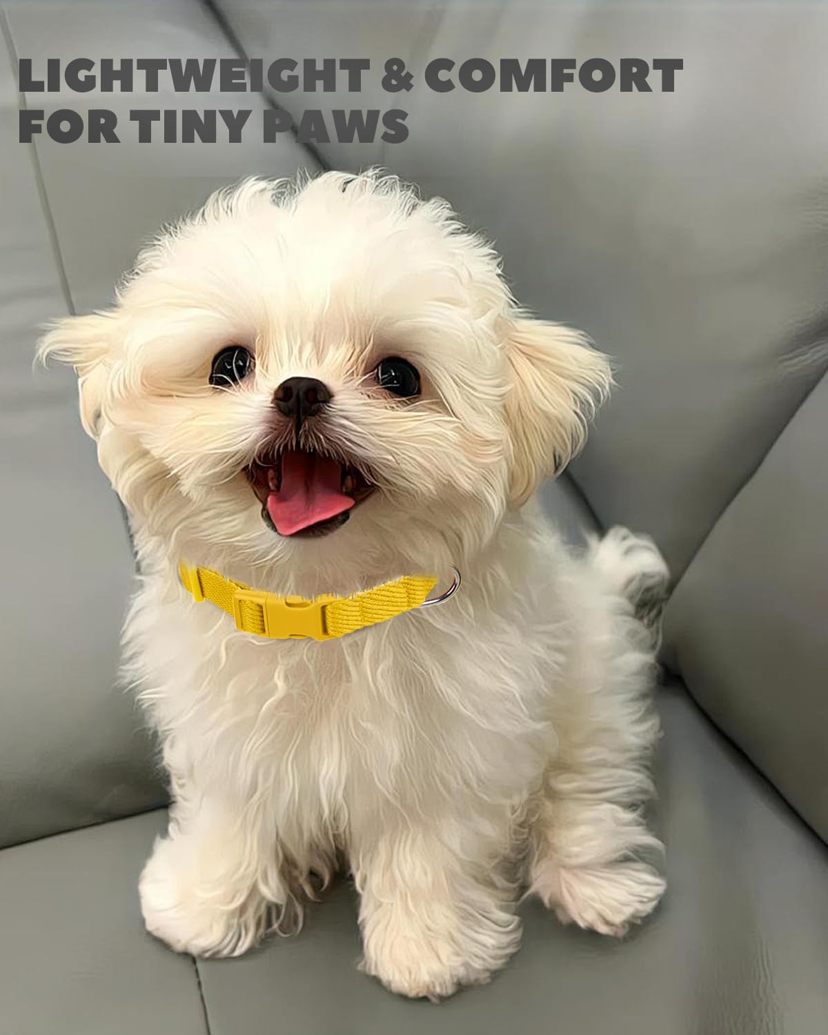 Dynmeow Soft and Breathable Cotton Dog Collar, Durable Adjustable Pet Collar with Quick-Release Buckle, Lightweight for Sensitive Skin for Puppies and Extra-Small Dogs, Yellow, Xs