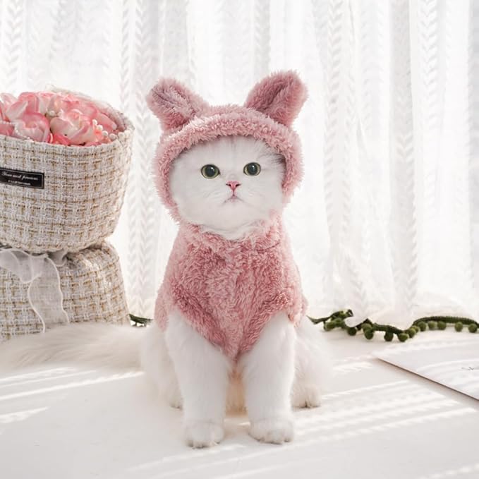 Selena Cat Bunny Ears Costume Cute Dog Kitten Hoodies Sweater Rabbit Ears Puppy Pet Apparel (X-Large,Pink)