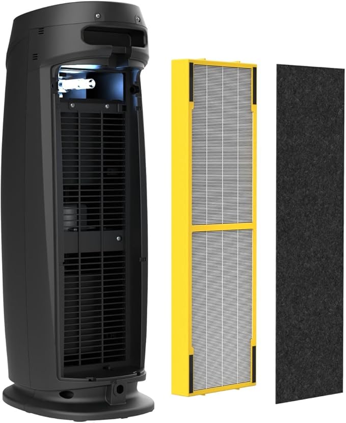 GermGuardian HEPA Large Room Air Purifier for Bedroom, Office, Dorm, and Home - Filters Pet Dander, Dust, Pollen, Smoke, Scents - Air Quality Monitor - AC4880B - 22" Tower - Black