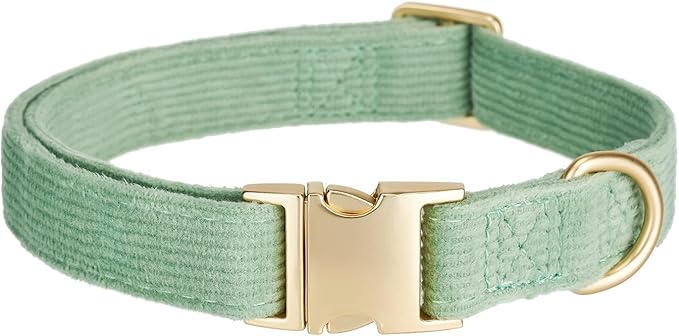YUDOTE Soft Cotton Dog Collar with Metal Buckle Adjustable Heavy Duty Comfy Corduroy Collars for Small Medium Large Dogs,Grass Green,Medium