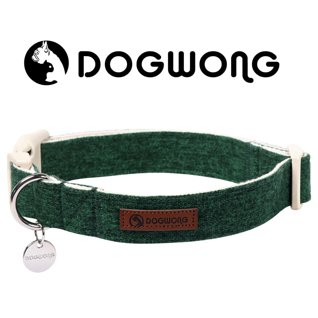 DOGWONG Cotton Hemp Dog Collar, Heavy-Duty Christmas Green Dog Collar Adjustable Soft Natural Fabric Pet Dog Collar Cute Holiday Puppy Necklace for Small Medium Large Dogs