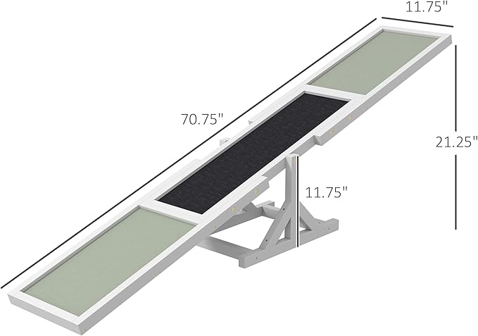 PawHut Wooden Dog Agility Seesaw for Training and Exercise, Platform Equipment Run Game Toy, Weather Resistant Pet Supplies, 71" L x 12" W x 12" H, White
