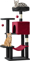 DUMOS 54-inch Indoor Cat Tree Tower –Multi-Level Pet House for Large Cats with 2 Condos, Scratching Posts, Round Platform, Small Ladder, and Toys – Perfect for Cats of All Ages, Dark Grey