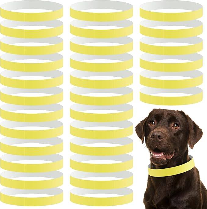 Clysee 500 Count 20inch Adjustable Paper Dog Collars with Tear Resistant Waterproof Whelping Collars Paper Puppy ID Bands Adhesive Pet Identification Tags for Newborn Dog Cat Hospitals(Yellow)