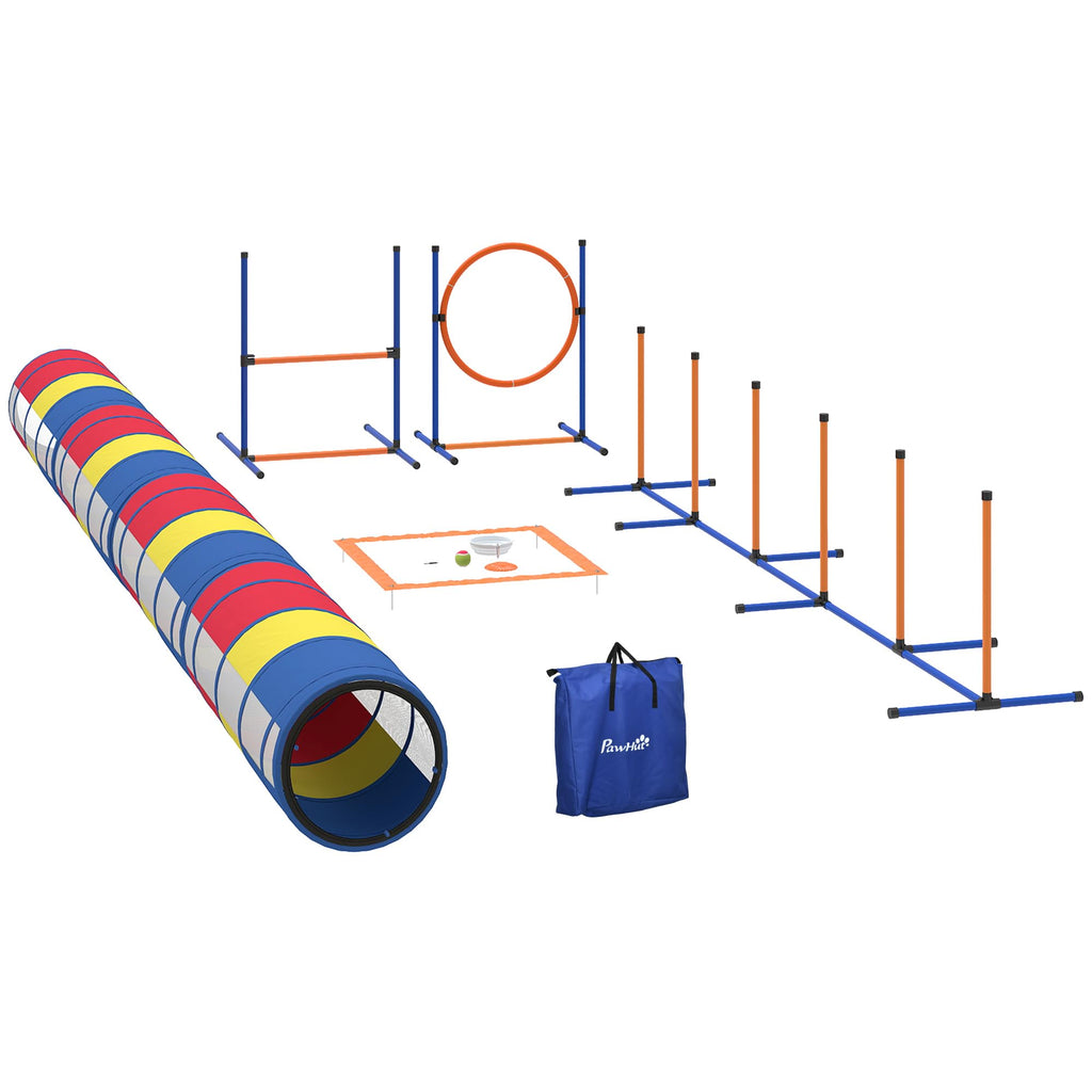 PawHut Dog Agility Training Equipment 12-Piece Adjustable Hurdle & Ring