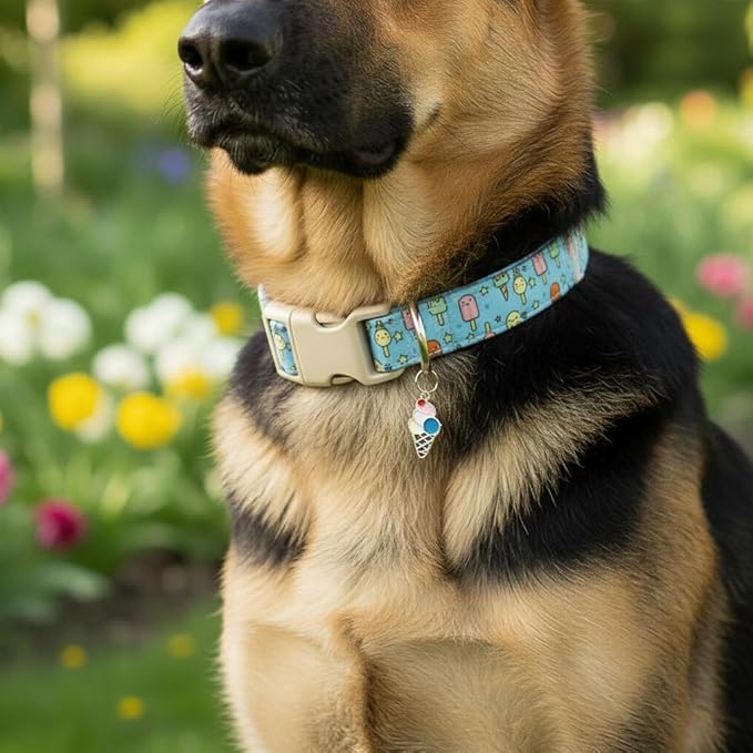 Britwicfr Blue Dog Collar for Large Dogs, Boy Girl Dog Collar with Ice Cream Pattern for Spring Summer, Breathable Adjustable Large Collars for Male Female Dogs, L