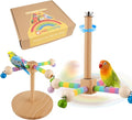 HOORITO Bird Perch Toy,360°Interactive Rotating Bird Perches for Cage,2-in-1 Wooden Stand Can be Used Inside&Outside Cage,Parrot Toys for Parakeets Lovebirds Conures Budgies Cockatiels