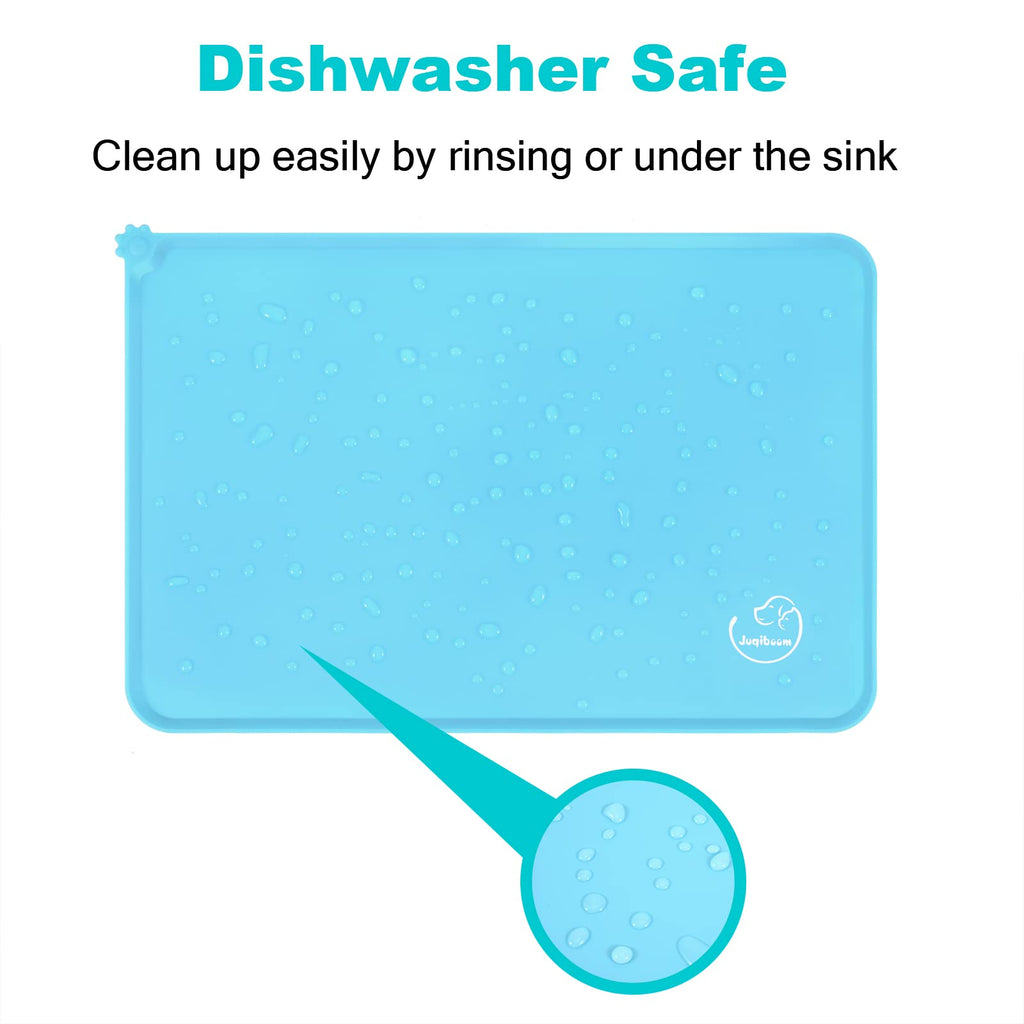 Juqiboom Silicone Waterproof Dog Cat Pet Feeding Mats, Non Slip, Easy Clean Pet Dog Cat Bowl Mats Placemat (18.5" x 11.5") Blue