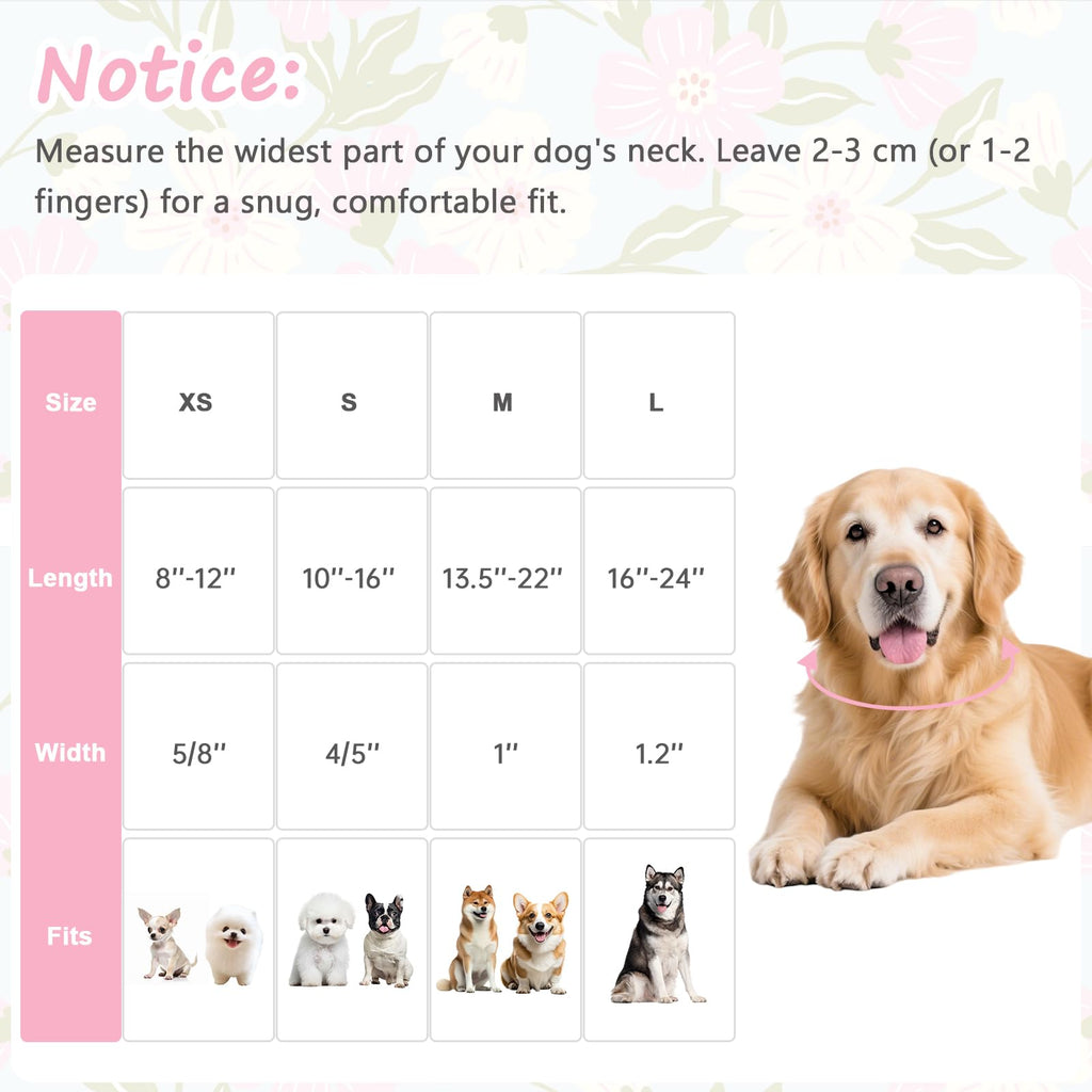 Astdogio Dog Collar for Small Medium Large Dogs, Spring Blue Dog Collars with Pink & White Flowers, Adjustable Cotton Dog Collars, Cute Girl or Boy Dog Collar Ideal for Gifts,Pet Accessory,L