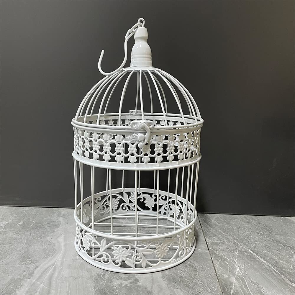 Round Birdcages Vintage Decorative Iron Bird cage Wedding Decor Flower cage Decor Props Hanging Flower Frame Bird cage decorCenterpieces Small Birds Wedding Party Indoor Ourdoor Decoration (White)