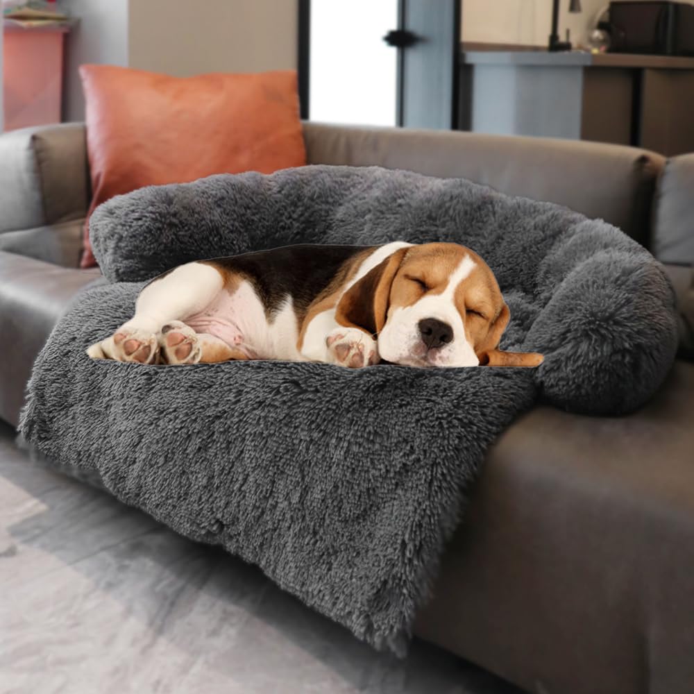 Tinaco Calming Dogs/Cats Bed Mats, Dog Pad Washable Removable Couch Cover, Plush Long Fur Mat for Pets, Waterproof, Perfect for Small, Medium and Large Dogs and Cats (Desert Brown, 45"x37"x 6.0")