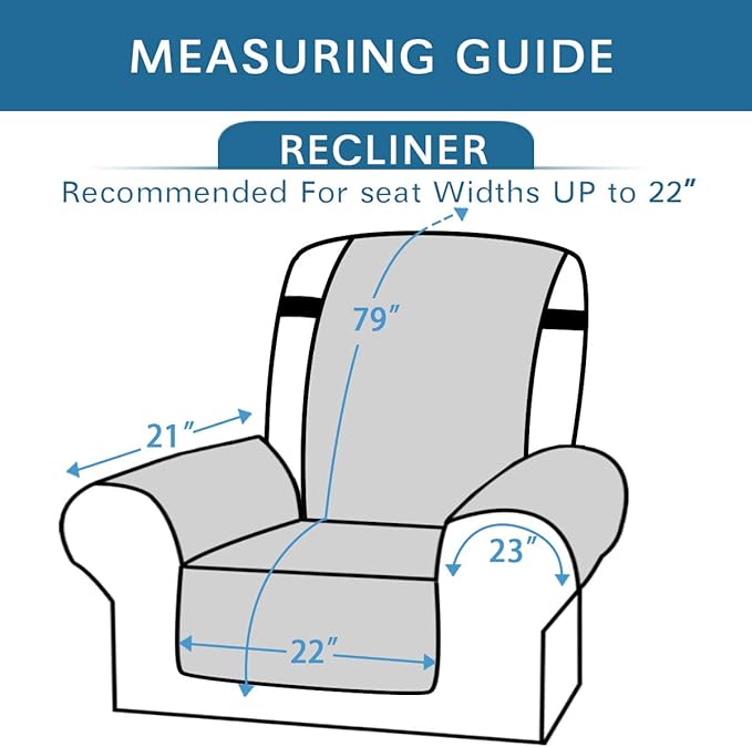 H.VERSAILTEX Reversible Quilted Recliner Covers Water Resistant Furniture Protector for Reclienr Chair with Elastic Straps for Pets Kids Sitting Width Up to 22"(Recliner, Brown/Beige)