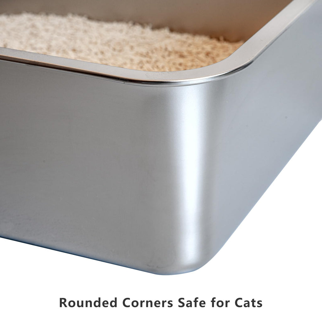 2-Pack Stainless Steel Cat Litter Boxes, Includes Catnip Fish Toy & Wand Feather Toy Refill, Easy to Clean, Pet Toilet Supplies for Kitten, Kitty, Rabbit, Metal Litter Pans for Multi-Cat Homes