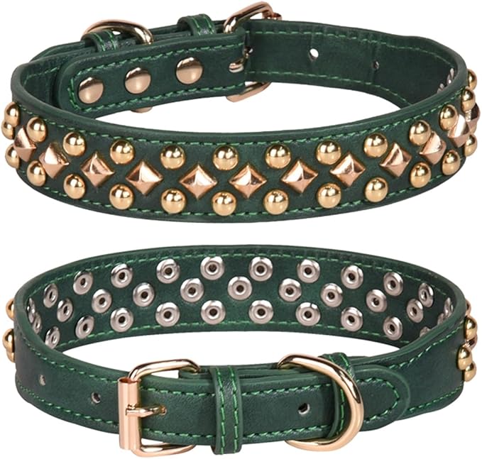 haoyueer Spiked Dog Collar Soft Pu Leather Mushrooms Rivet Spike Studded Puppy Adjustable Pet Collars for Small Breeds (S, Green3)