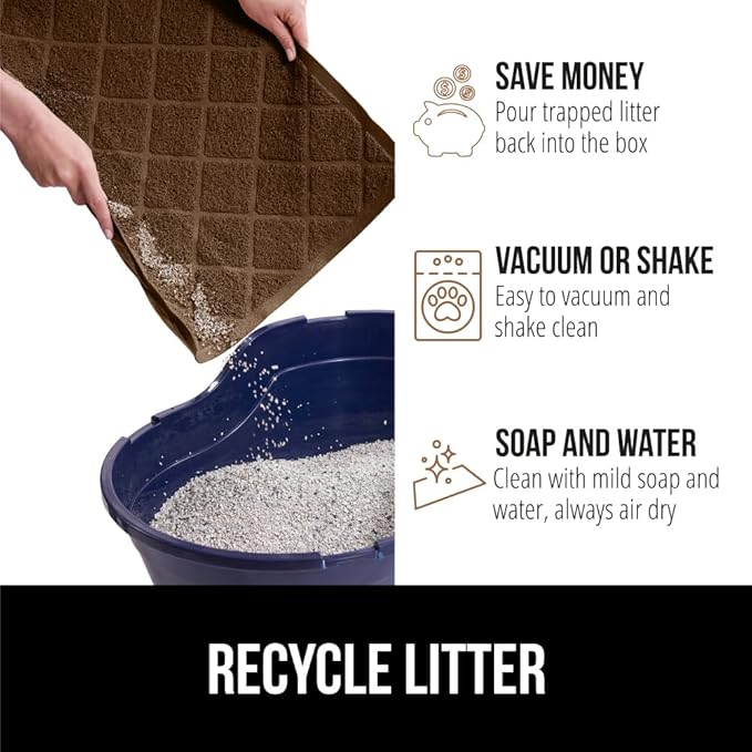 GORILLA GRIP Cat Litter Box Mat, 32x32, Water Resistant, US Designed Kitty Litter Trapping Mats, Easy to Clean, Scatter Control, Less Mess and Clean Floors, Kitten Supplies for Indoor Cats, Brown