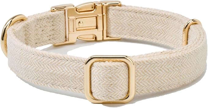 YUDOTE Soft Cotton Hemp Dog Collar with Metal Buckle Adjustable Tweed Dog Collars for Small Medium Large Dogs(Beige,Medium)
