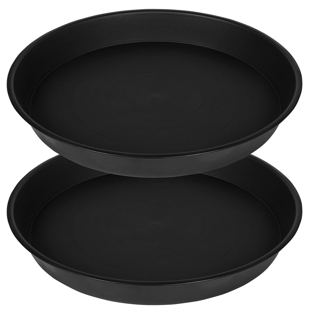 Bleuhome 2 Pack of 20 21 inch Plant Saucer Round, Deep Plant Saucers for Pots, Heavy Duty Plastic Plant Drip Tray for Indoors Outdoor, Bird Bath Bowls, Plant Trays for Planter 19-22" (21 inch, Black)