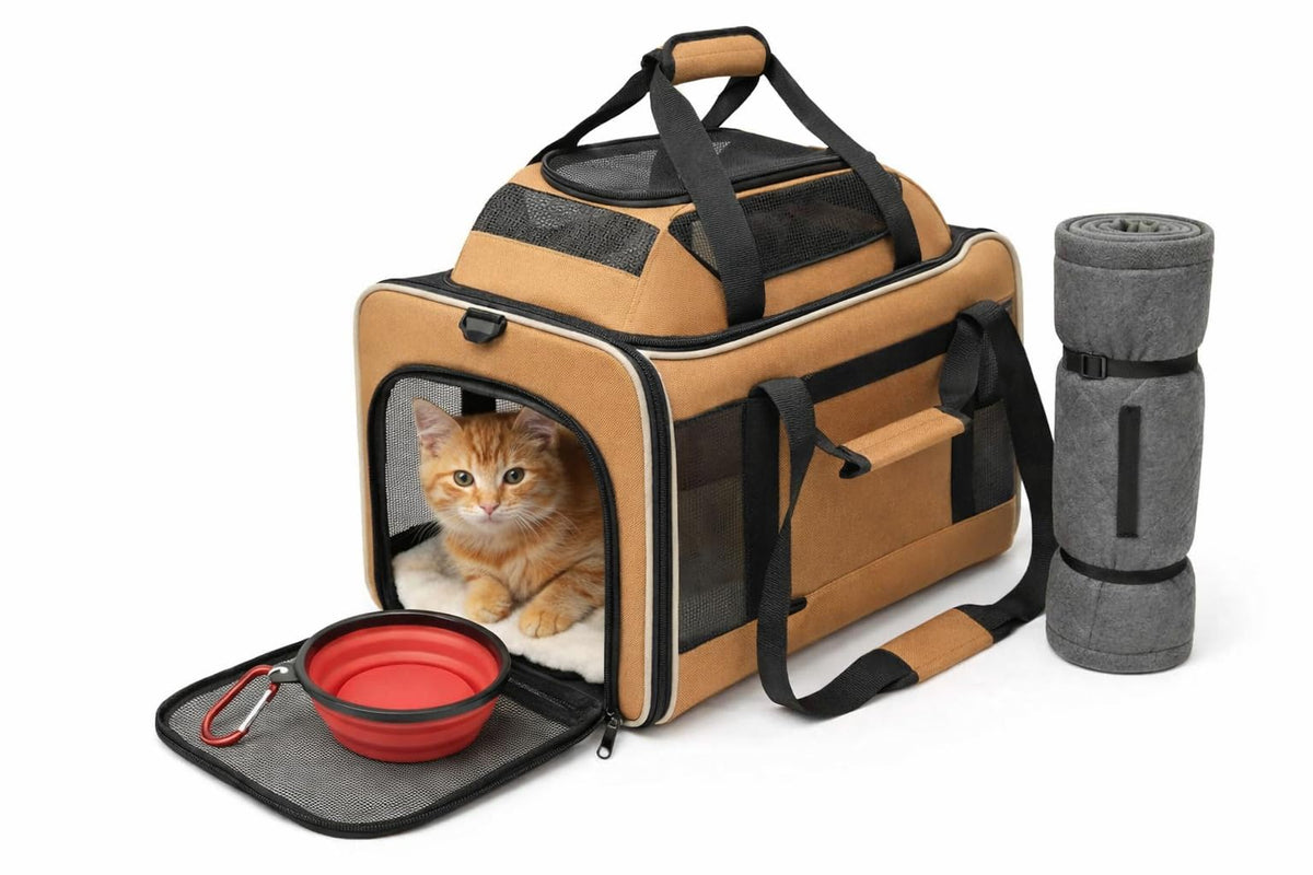 Cat Carrier Dog Carrier Airline Approved, Pet Carrier for 2 Cats Small Medium Dogs, Soft Cat Carrier 18x15x15 with Foldable Bowl & Washable Pad, TSA Approved Dog Carriers by Luniko Shop (Orange)