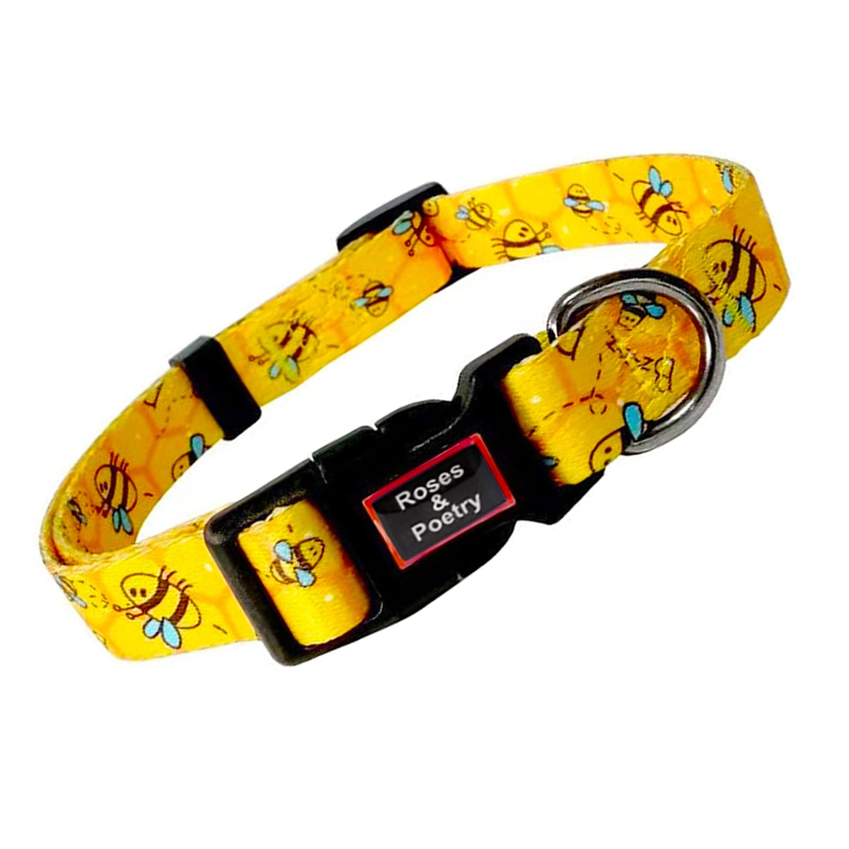Roses&Poetry Dog Collar with Colourful Patterns, Adjustable Durable Puppy Collars for Small Medium Large Dogs (Black & White-L)