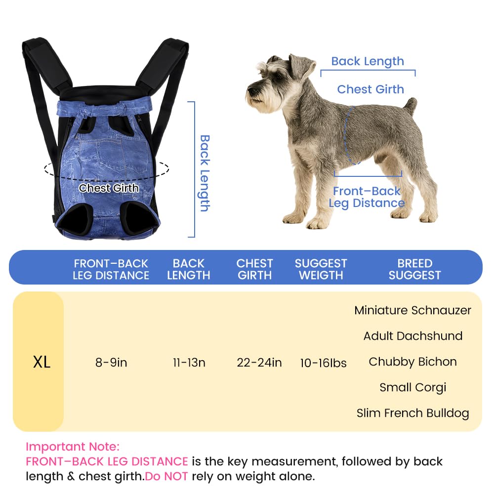 Mosago Dog Backpack Carrier, Front Chest Carrier for Small Dogs, Blue, XL