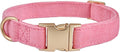 Soft Cotton Dog Collar with Metal Buckle Adjustable Heavy Duty Comfy Corduroy Collars for Small Medium Large Dogs,Rosy Pink,Medium