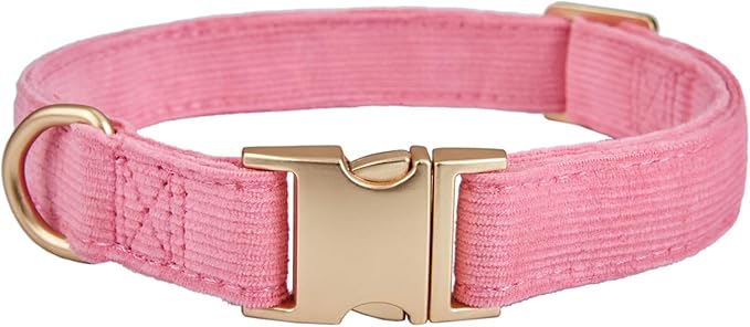 YUDOTE Soft Cotton Dog Collar with Metal Buckle Adjustable Heavy Duty Comfy Corduroy Collars for Small Medium Large Dogs,Rosy Pink,Small