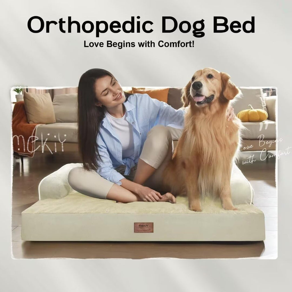MEKIY Orthopedic Washable Dog Bed with Bolster for Medium to Large Dogs