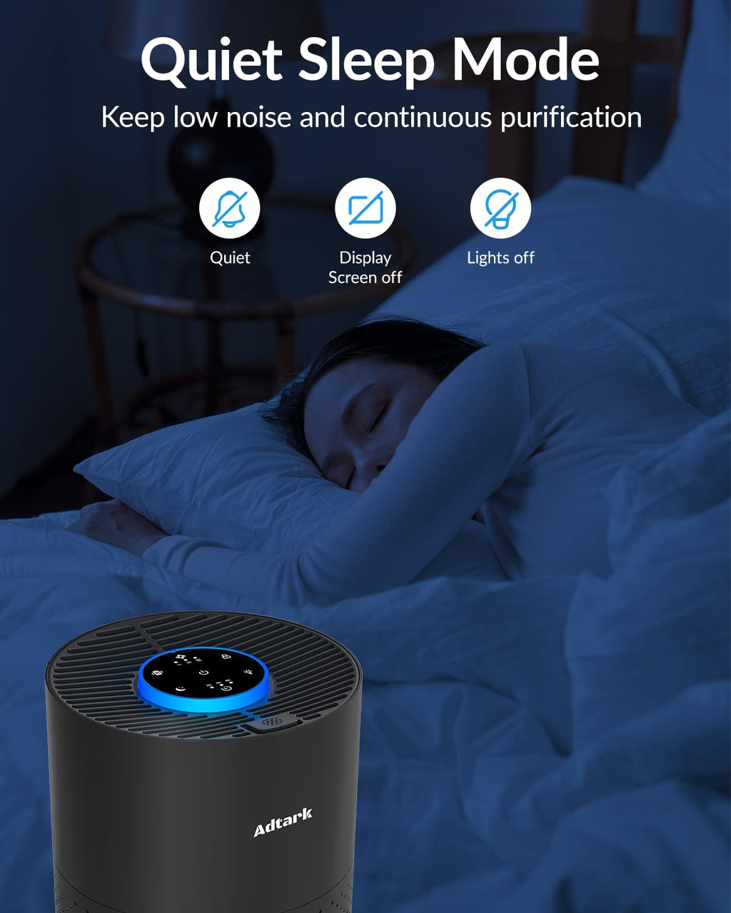 Air Purifiers for Home Bedroom, ADTARK Air Cleaner with 3-in-1 Filter, Sleep Mode & Aroma Function, 3 Light Modes, Room Air Purifier with 3 Timer for Office, Dorm, Hotel (Black)