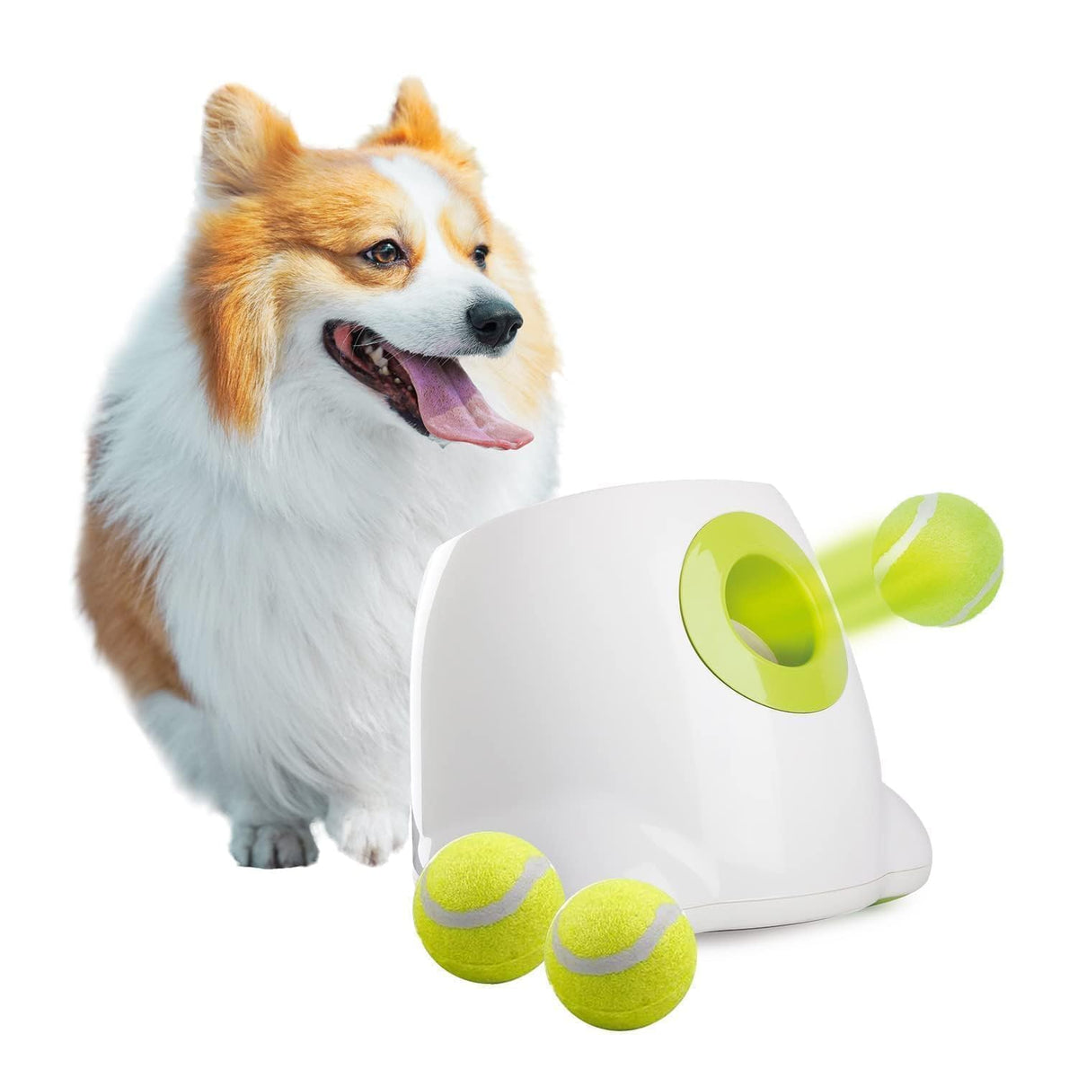 ALL FOR PAWS Automatic Dog Ball Launcher, Interactive Fetch Toy for Small to Medium Dogs, Pet Thrower Machine for Indoor & Outdoor Play, 3 Pcs 2-Inch Balls Included