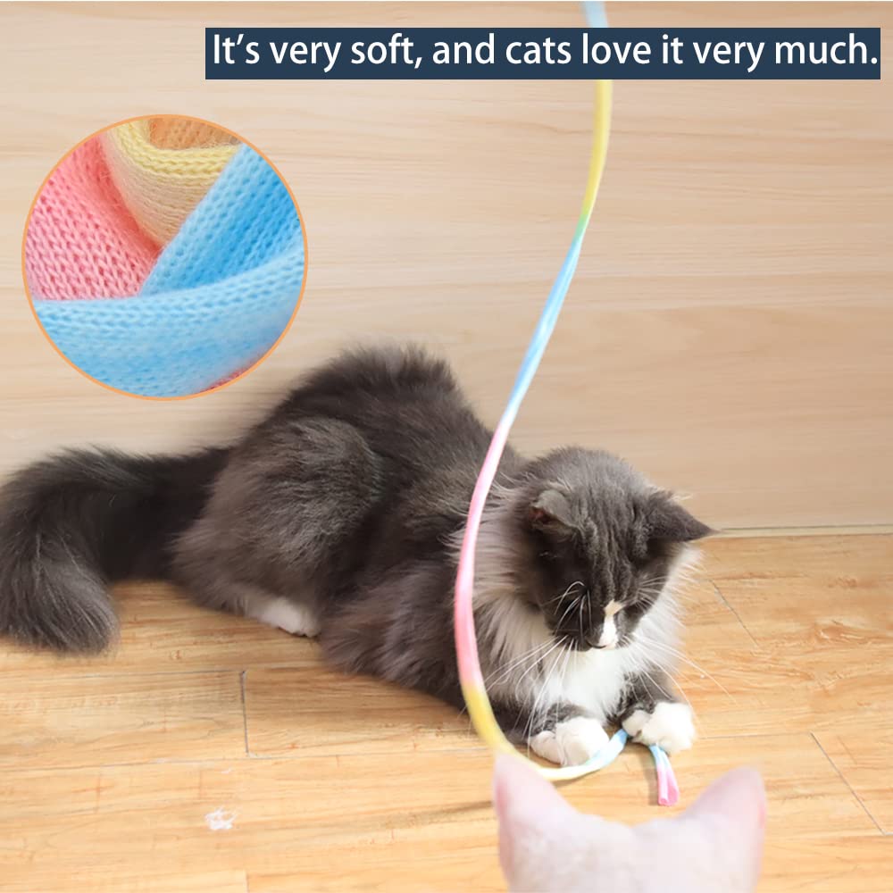 LASOCUHOO Interactive Cat Wand Toys Interactive Cat Teaser Wand String Ribbon Rainbow Charmer for Cats and Kittens - 2 Packs