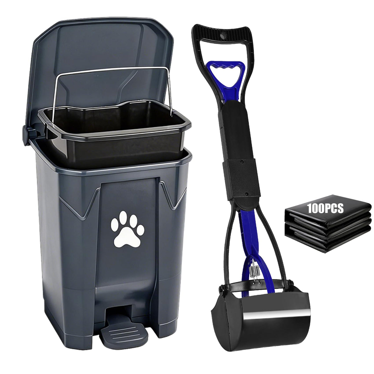 Dog Poop Trash Can Outside with Poop Scooper, Dog Waste Container with Lid