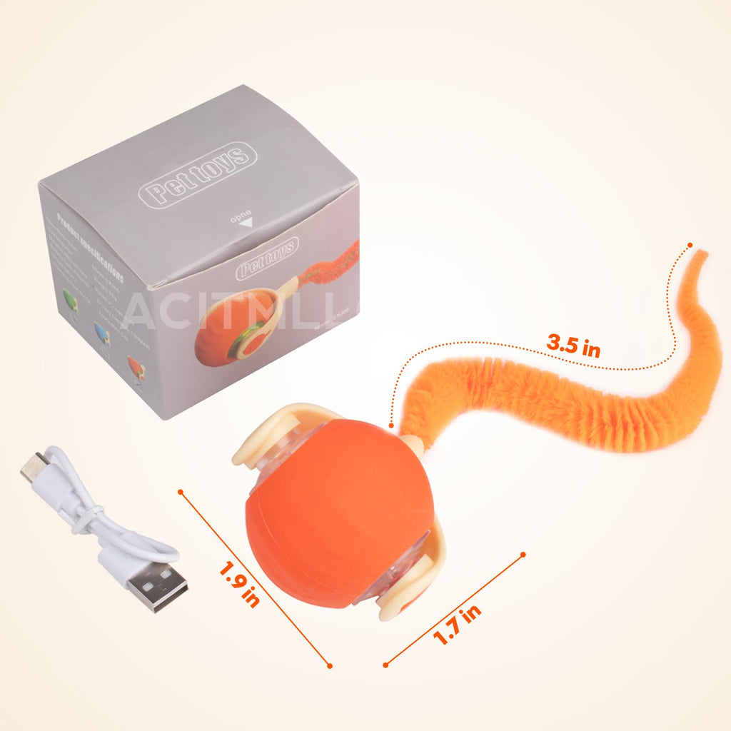 ACITMLLC Interactive Cat & Dog Toy Ball, Automatic Moving/Jumping/Bouncing, Smart Pet Chase Ball with Feather Tail, Electric Rechargeable Enrichment Toys for Indoor Bored Cats & Small Dogs (Orange)