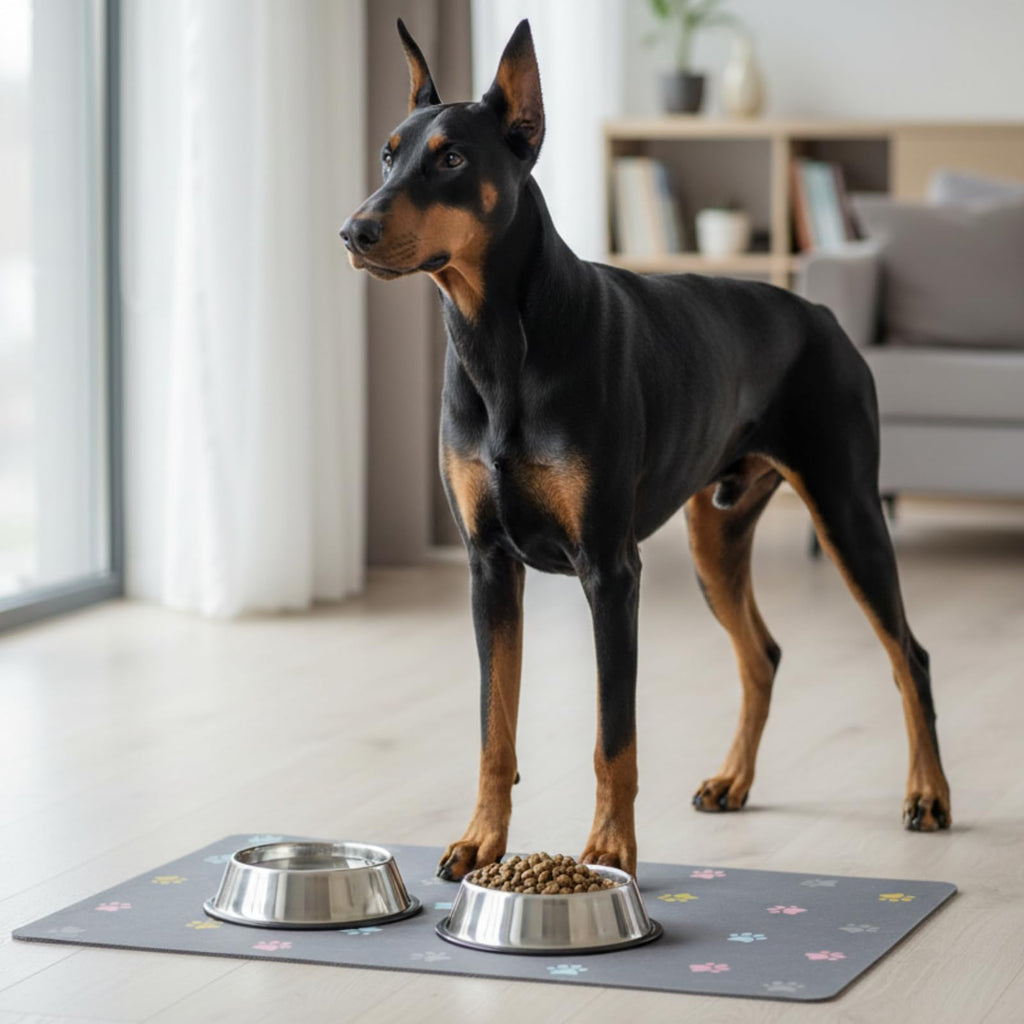 Yetstock Cat Food Mat Absorbent Dog Mat for Food and Water Non Slip Quick Dry Dog Bowl Mats for Floors 24" X 16" Paw Dark Gray