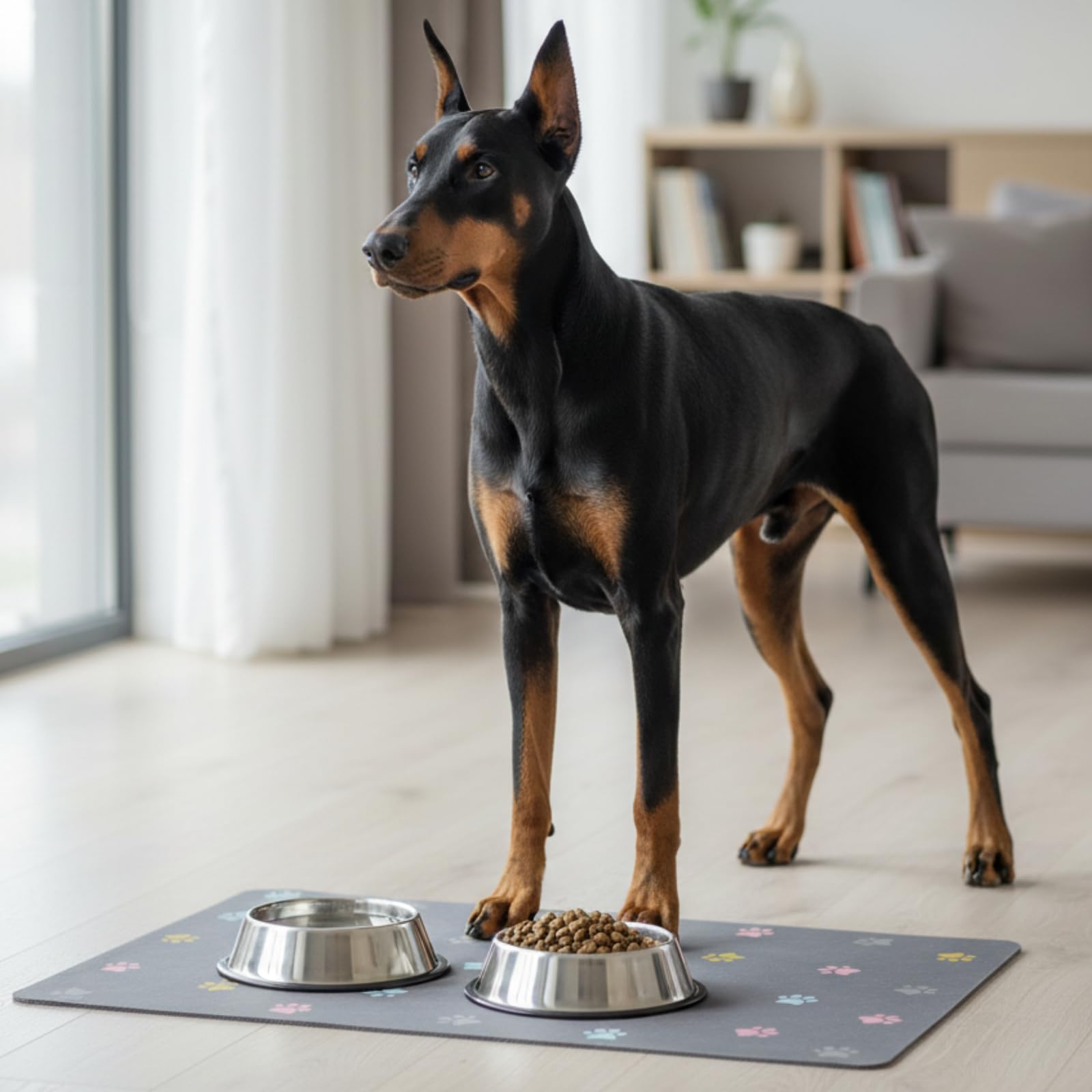 Yetstock Cat Food Mat Absorbent Dog Mat for Food and Water Non Slip Quick Dry Dog Bowl Mats for Floors 24" X 16" Paw Dark Gray